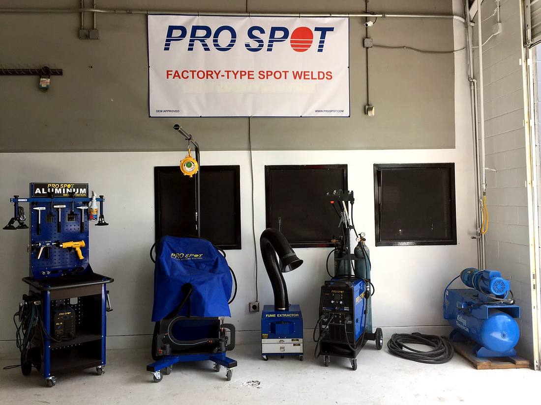 Pro Spot welding equipment set up in the repair facility